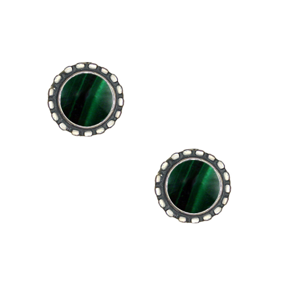 Sterling Silver Petite Malachite Post Stud Earrings